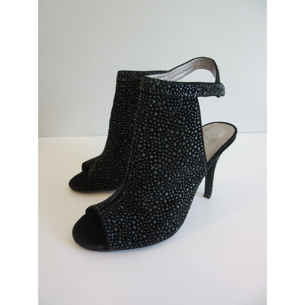 JEFFREY CAMPBELL Black Pebbled Slingback Bootie Peep Toe 7.5 Stiletto Heels